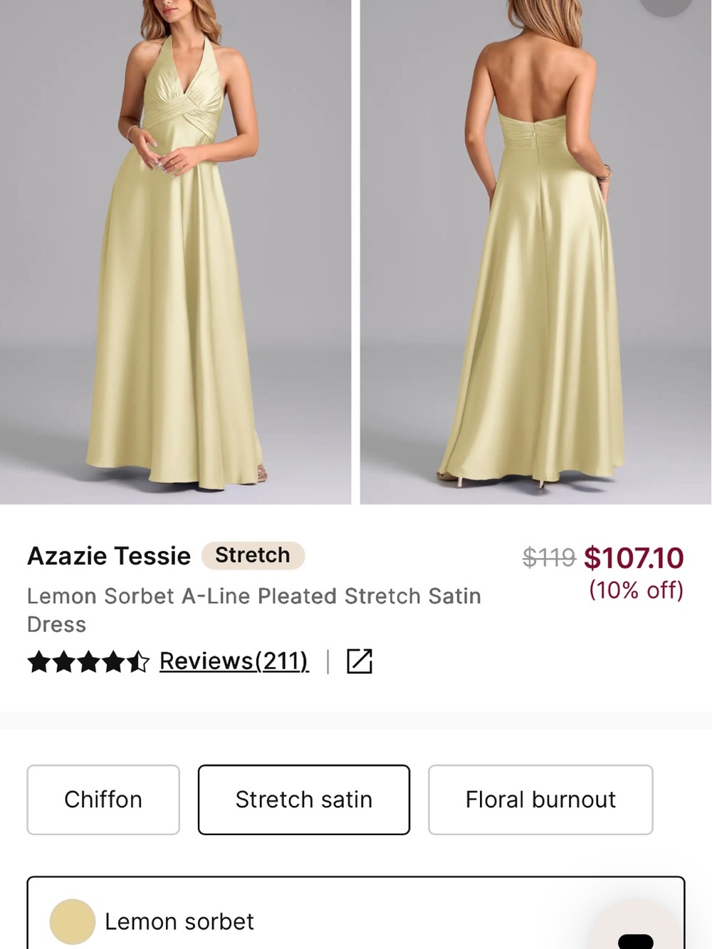Azazie Lemon Sorbet Tessie Halter A-Line Dress